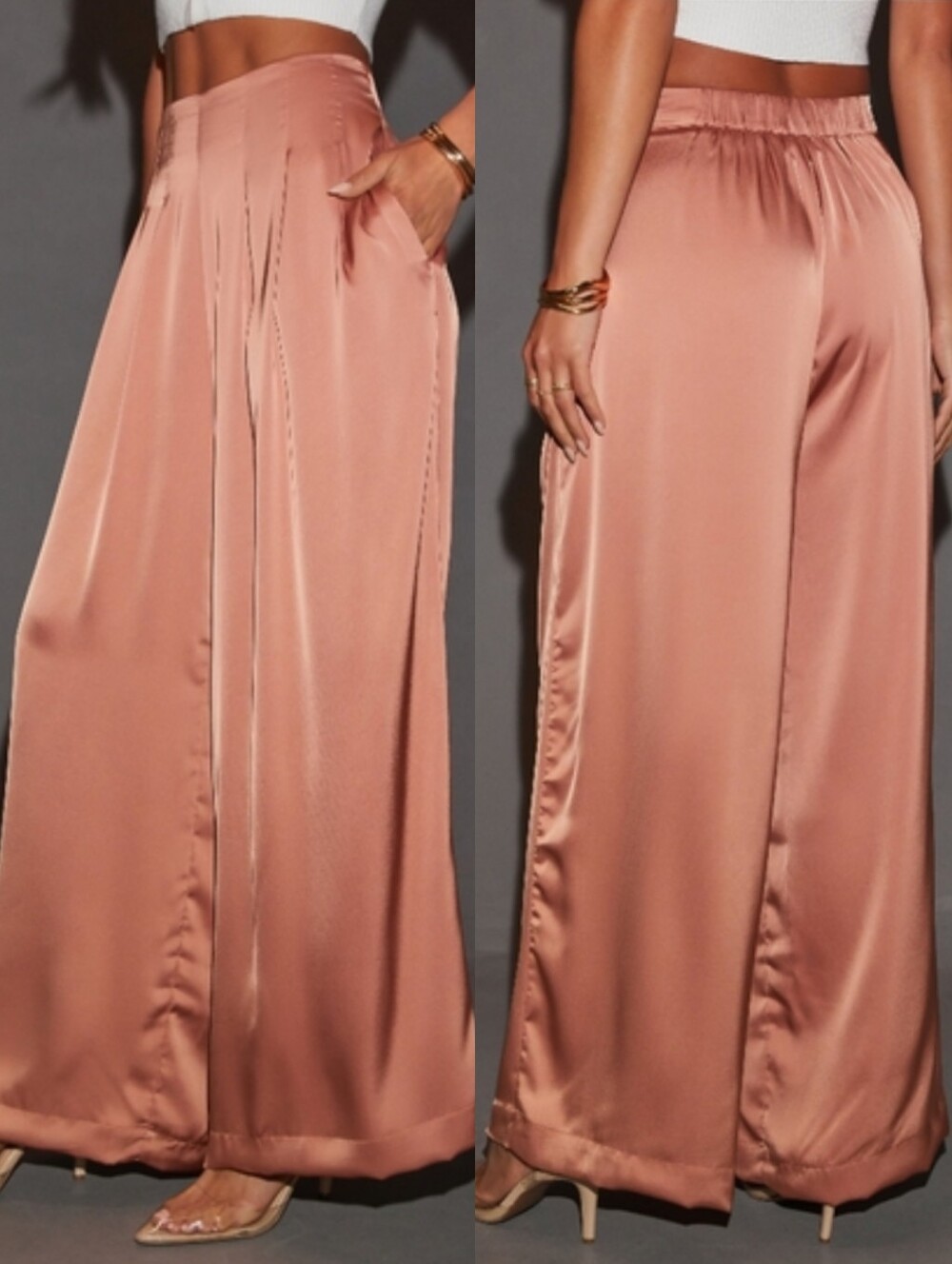 EUC Vici Amber Lancaster Malibu Satin Trousers in Rose Gold